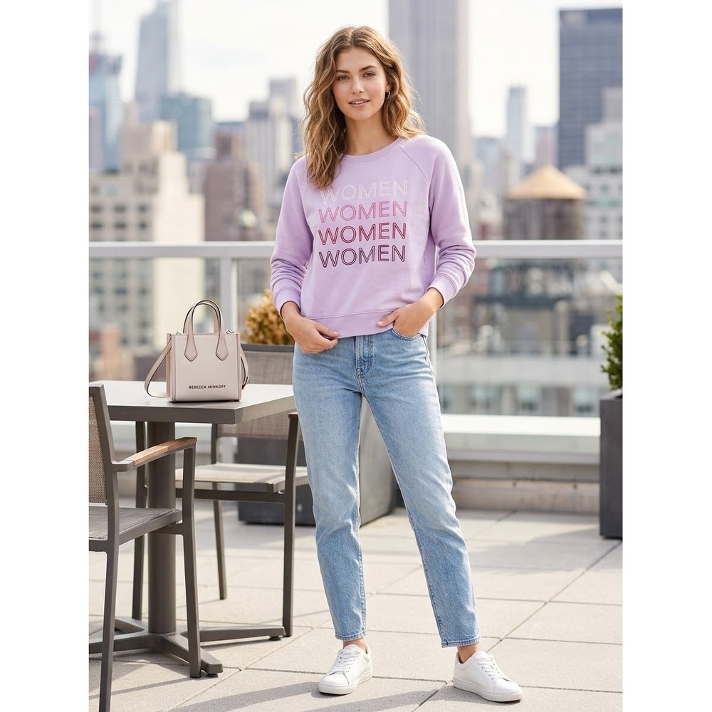 Rebecca Minkoff Women Graphic Sweatshirt Lavender Purple Raglan Pullover L